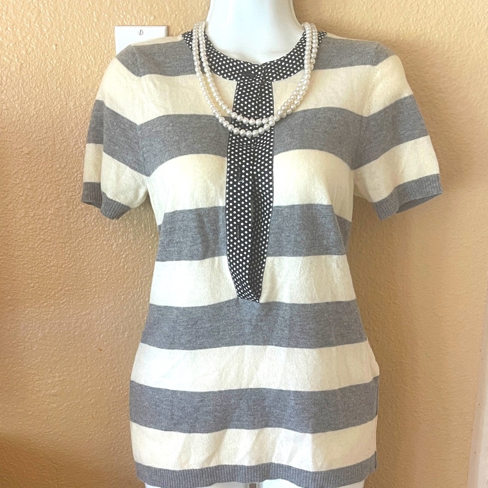 Tory Burch Gray and Cream Striped Blouse